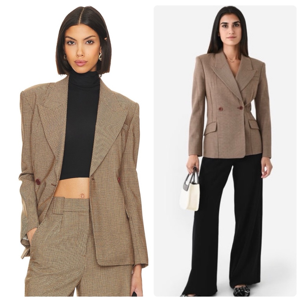 Jonathan Simkhai Brown Glen Plaid Double-Breasted Blazer
